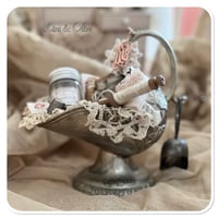 Image 3 of vintage style silver sugar bowl, spoon with thimble and buttons