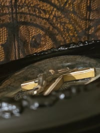 Image 5 of 2way- Black oval frame - bubble glass with preserved web, 1800s Bible page and crucifix 
