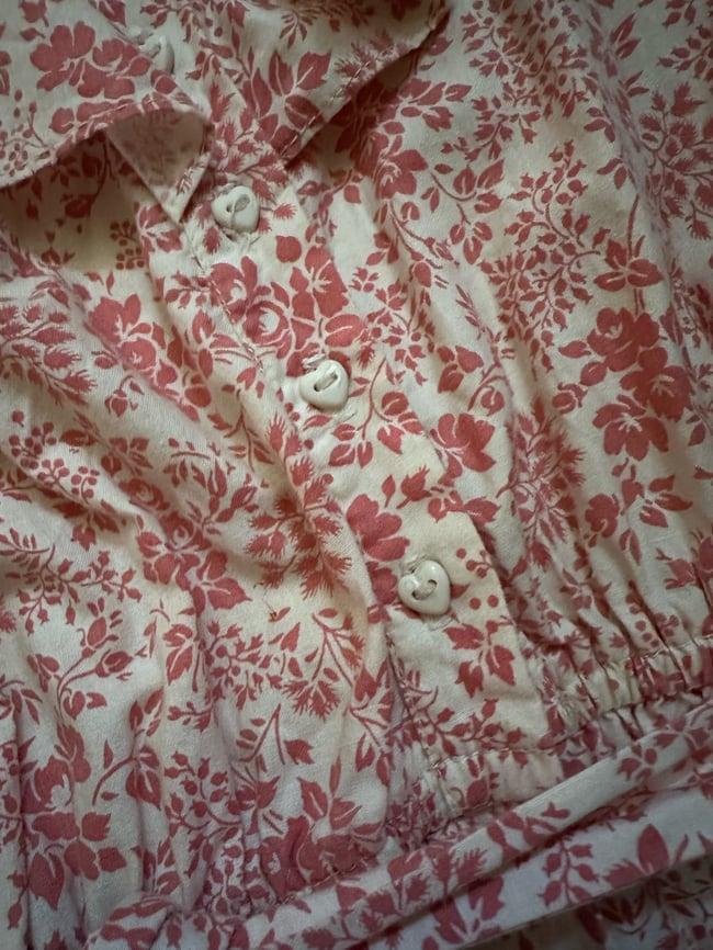 70s cotton toile dress with heart buttons