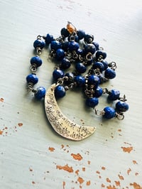 Image 7 of faceted lapis and brown garnet necklace with moon quote pendant