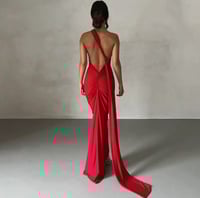 Image 3 of Irene Red Sexy Backless  Pleated Solid Color Sleeveless Dress