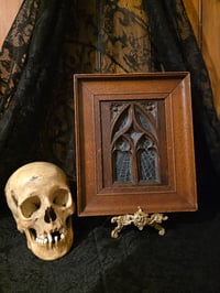 Image 1 of Antique Framed Preserved Web With Repurposed  rare Antique Music Stand Window Detail -A