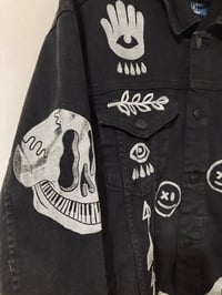 Image 7 of 'Sad Eyes' Upcycled Black Denim Jacket