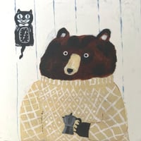 Image 3 of Small square print featuring a bear with coffee