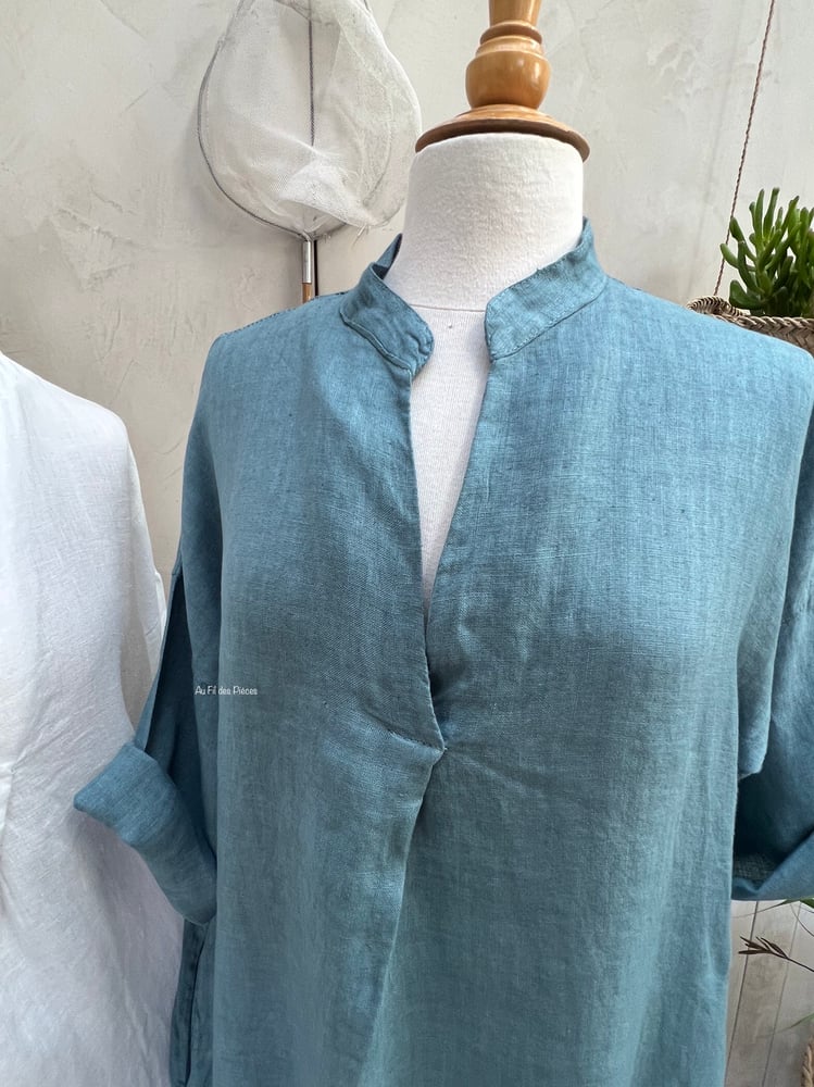Image of Robe tunique En Lin Cybèle Bleu Jean's Dust