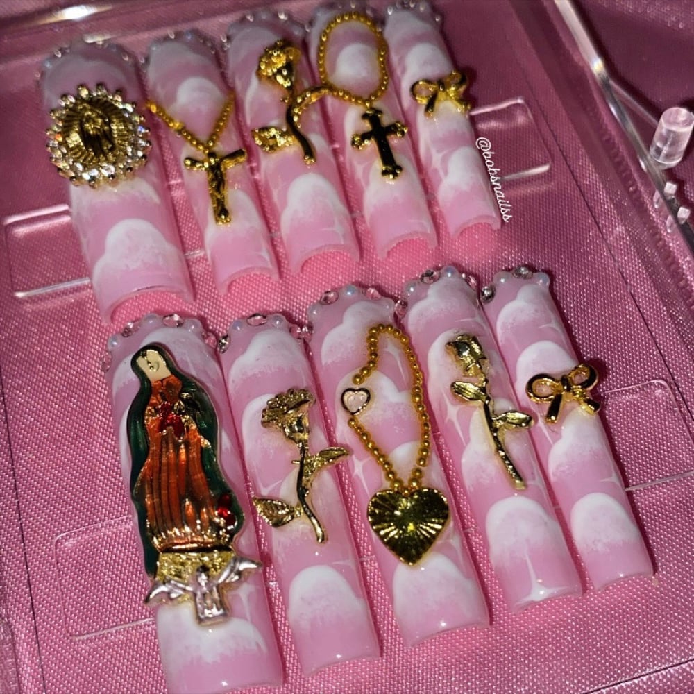 Image of RTS Size S BN 3, 7, 6, 7, 9 XXL Square Light Pink Virgencita Set 🎀☁️