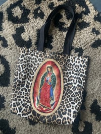 Image 8 of Virgin of Guadalupe leopard shoulder tote bag with choice of 2 