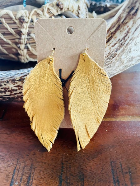 Image of Elk Hide Feather Earings