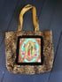  shoulder bag in leopard fabric with Virgin of Guadalupe patch and black or gold fringing Image 11