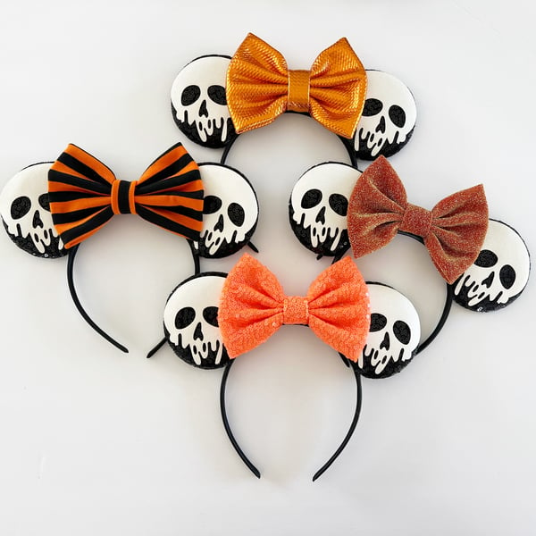 Image of Skull Mouse Ears with Orange Bows 