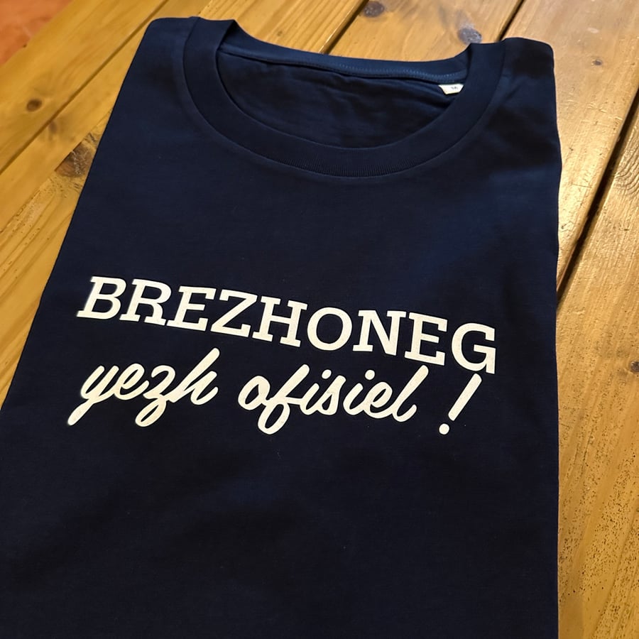 Image of  T-shirt "Brezhoneg yezh ofisiel" bleu