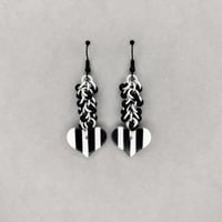 Beaded Beetlejuice Striped Heart Earrings