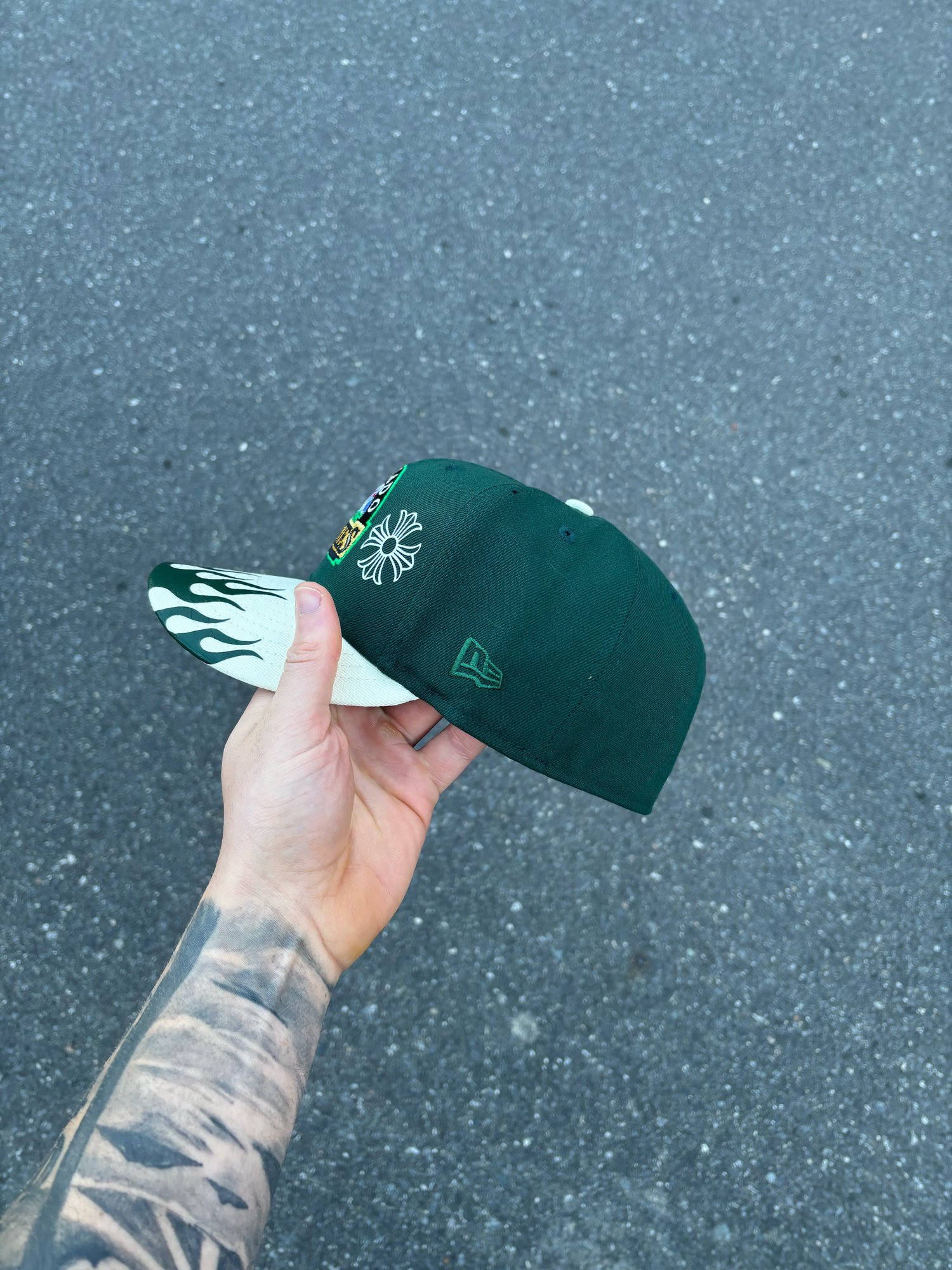 Image of OFF WHITE VISOR FOREST GREEN COLORADO ROCKIES CUSTOM FITTED CAP