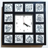 Image 2 of Blue/Black Linocut Skull clock