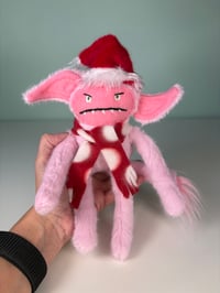 Image 3 of Weighted Hand Embroidered Grumpy Monster - Pink