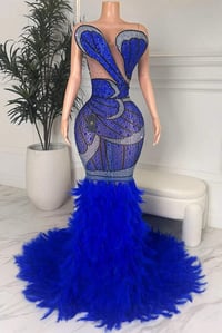 Image 4 of PETAL KISS FEATHER DRESS(MADE TO ORDER)  Blue/ black