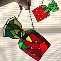 Image 1 of Stained glass strawberry candy Suncatcher