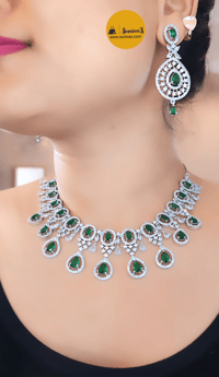 Image 3 of Amber Green-Stunning AD Necklace Set with Earrings in Green