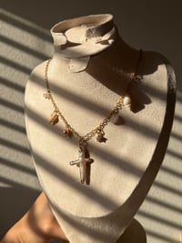Image 2 of Baroque Pearl Cross Pink Charm Necklace