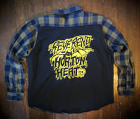 Upcycled “Reverend Horton Heat” t-shirt flannel