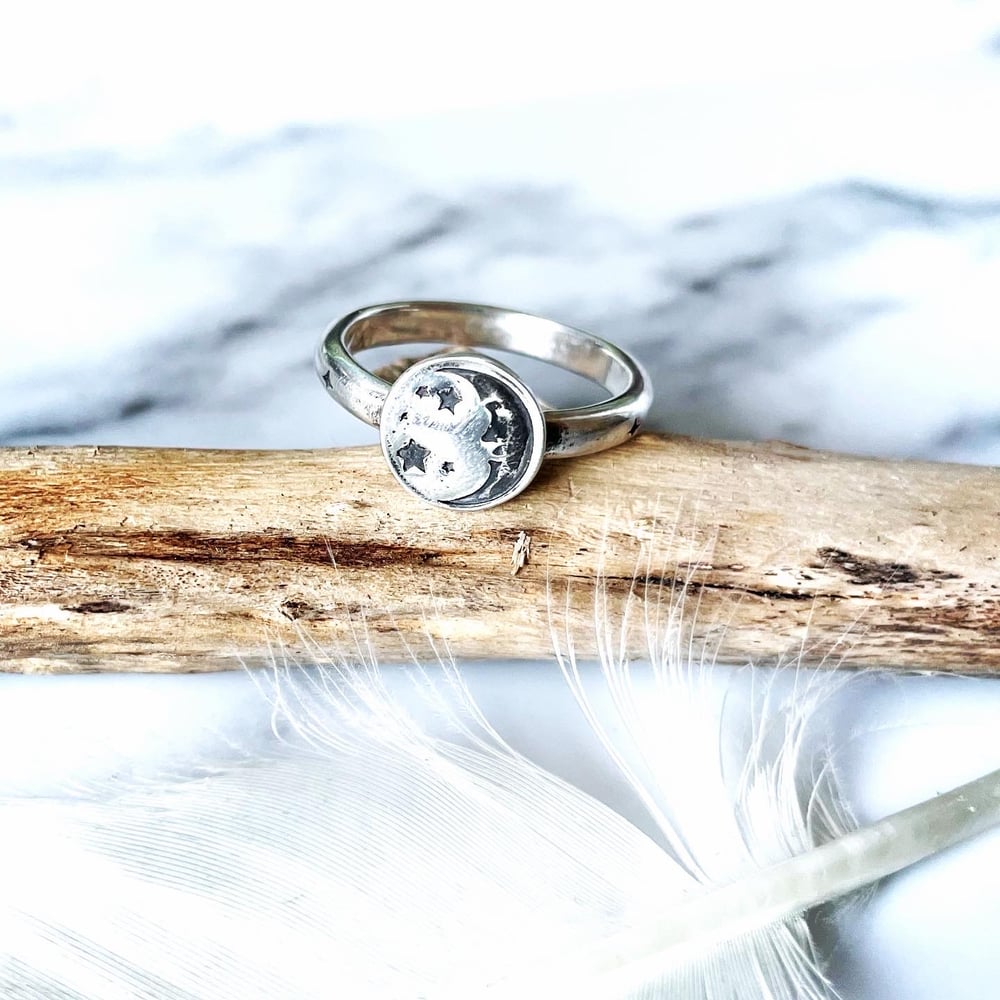 Handmade Sterling Silver man in the moon ring 925