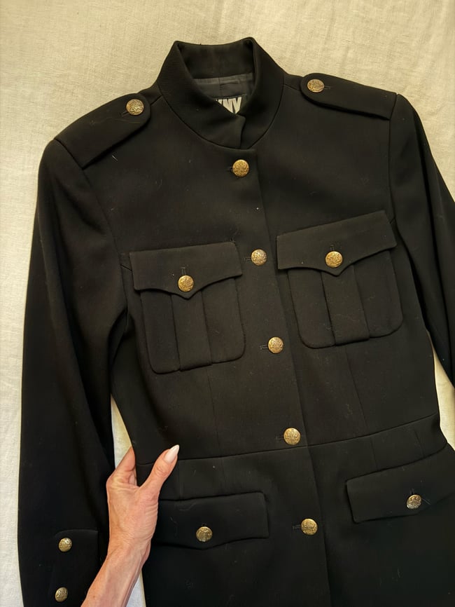 original 1980s DKNY wool black military napoleon coat jacket 