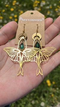 Image 2 of Teal Luna Moth Earrings 🌙