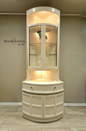 Image of Nathan Corner Drinks Cabinet unit in Stone with light. 