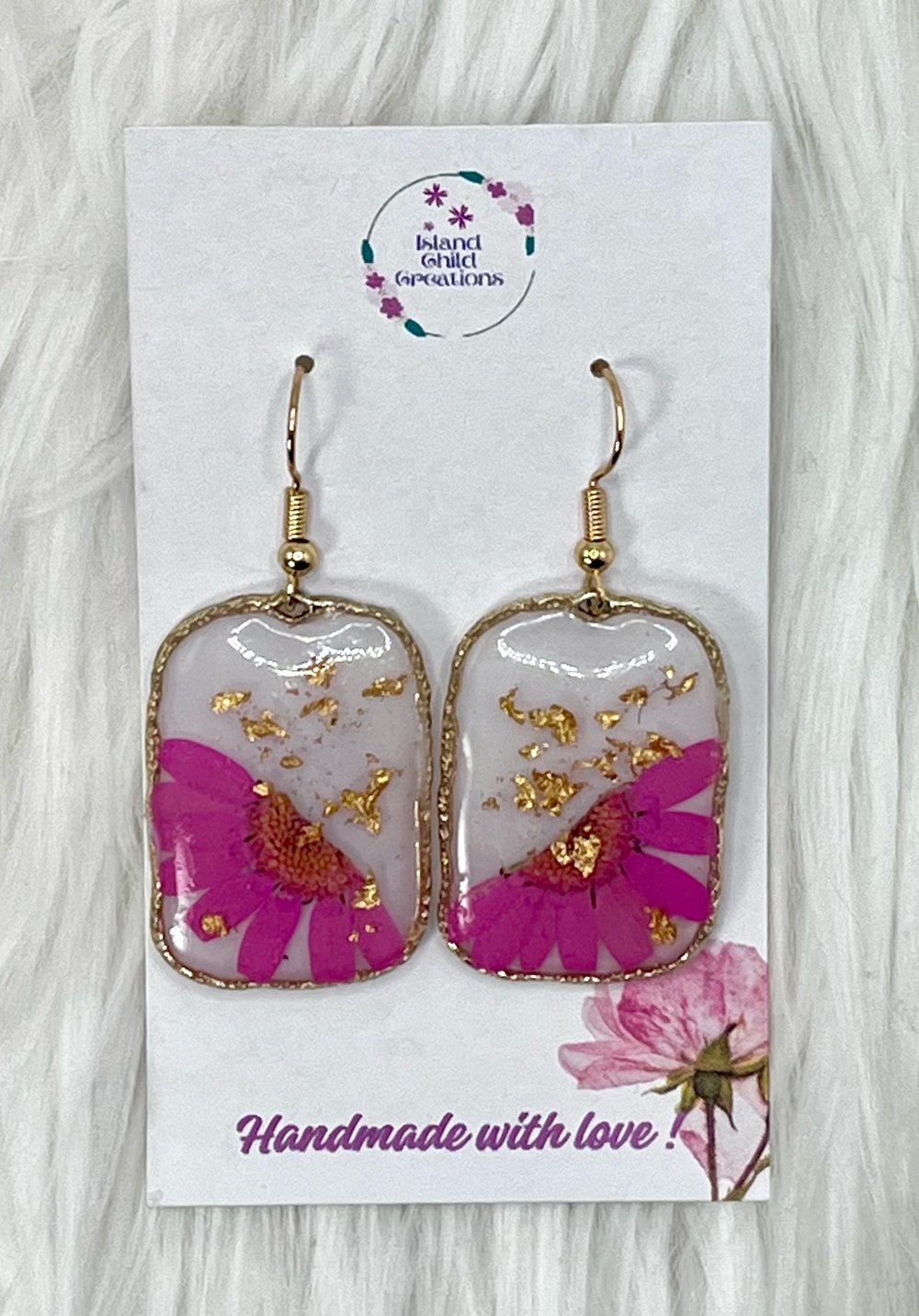 Image of PINK FLORAL & GOLD FLAKE DANGLES 