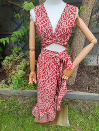 Image 3 of Pasha Co ord set top and frill wrap skirt - Red