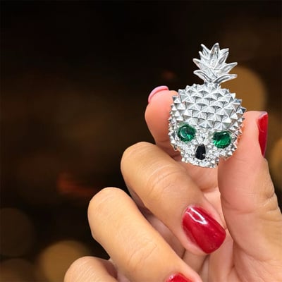 Anillo Piña Calavera Verde Plata 925