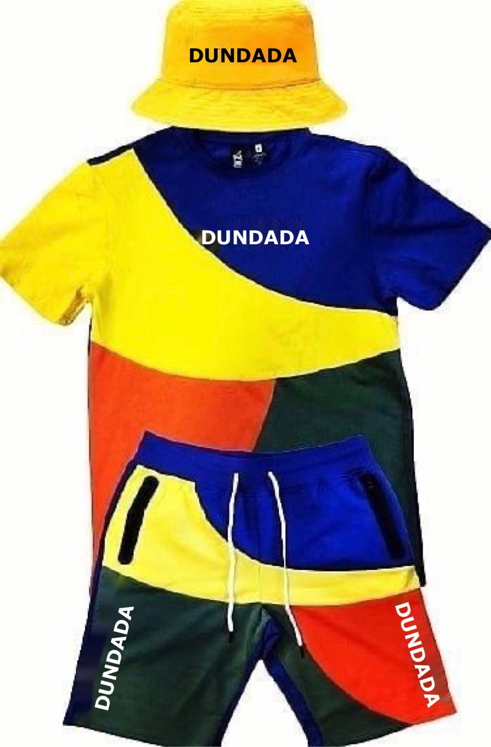 Multicolored short set with bucket hat 