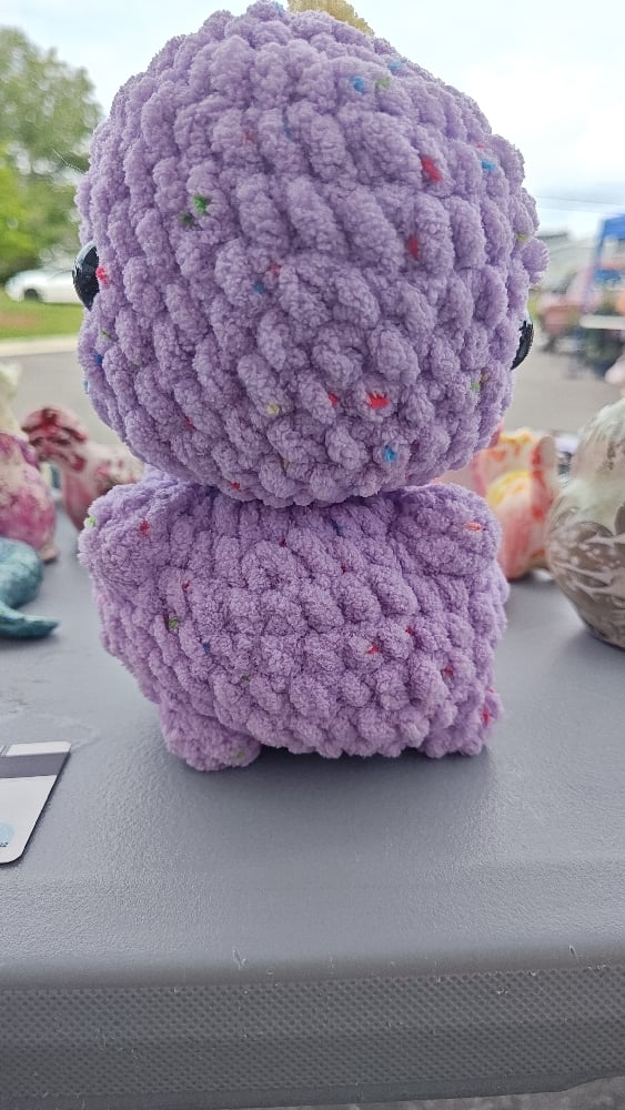 Image of Plush Purple Crochet Dinosaur – Handmade Amigurumi Dino Toy with Yellow Spikes