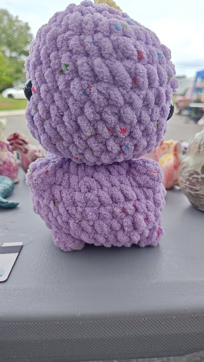 Image of Plush Purple Crochet Dinosaur – Handmade Amigurumi Dino Toy with Yellow Spikes