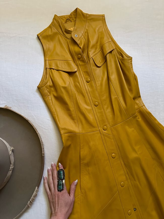 70s marigold yellow leather dress
