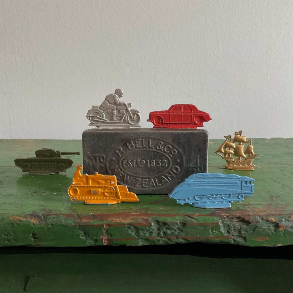 Image of Old Game Pieces & Tin