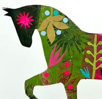 Image 3 of Margot,a green and pink monoprinted and collaged horse