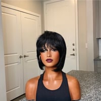 Image 1 of MARY | Glossy 100% Human Hair Salt & Pepper Bob Wig with Blunt Bangs
