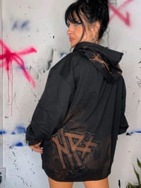 Image 5 of “MY WAVY EYE” CUSTOM BLEACH PAINTED ZIP IP HOODIE XL