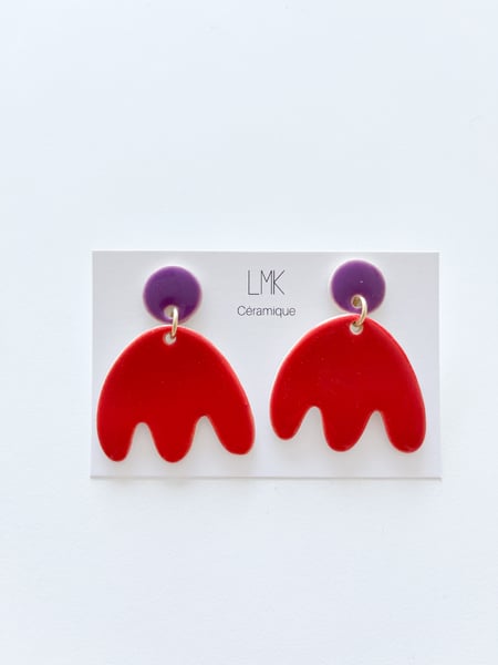 Image of Paire de boucles d'oreilles céramique ARKE GM violet et rouge