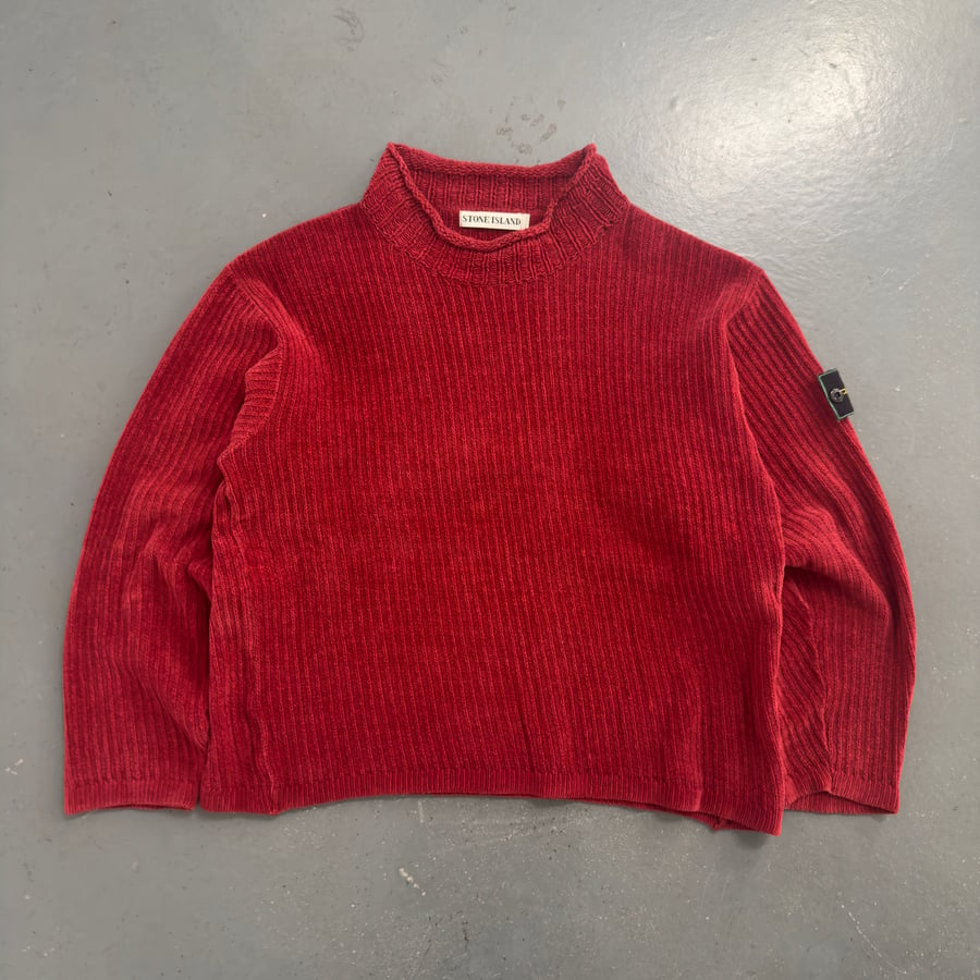 Image of Late 1990s Stone Island chenille mock neck sweatshirt, size medium 