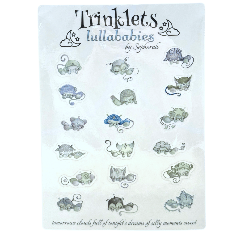 Image of TRINKLETS 𝓛𝓾𝓵𝓵𝓪𝓫𝓪𝓫𝓲𝓮𝓼 5x7 clear sticker sheet (18pc))