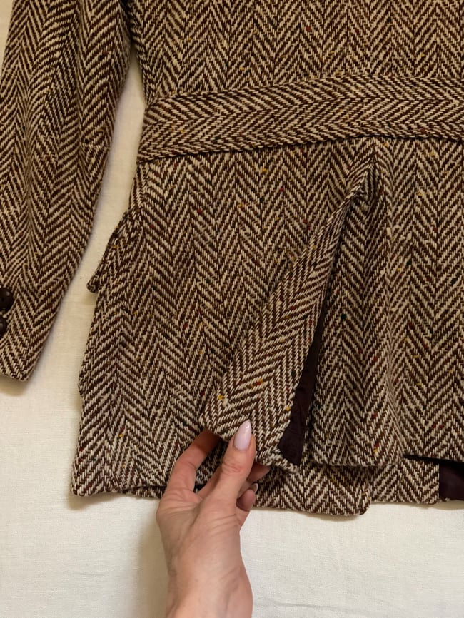 70s herringbone tweed trouser suit pant jacket
