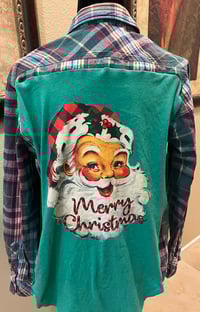 Vintage Green/Blue/Red Flannel Shirt Sequin Santa Claus