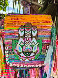 Image 2 of 1 Frill sari Bohemian Back Pack with adjustable leather strap