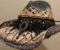 Image 2 of 2 Tone Brown/Black Cowboy Hat Black Lace and Stone Band 