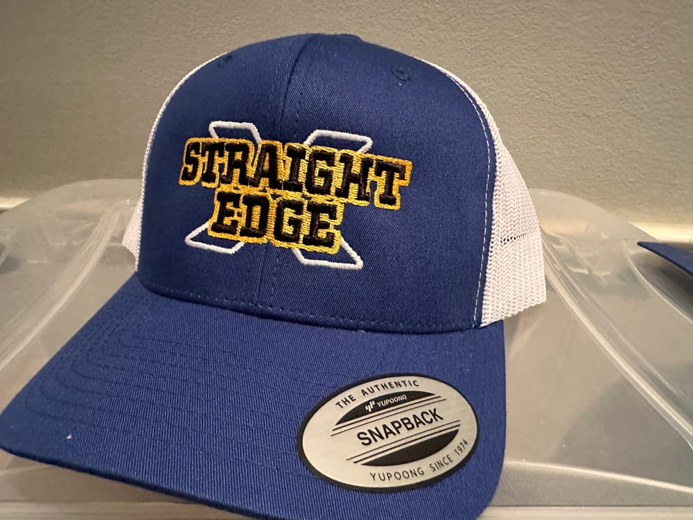 Blue Yupoong Retro Pink Trucker "Straight Edge" Snapback Cap 
