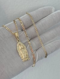 Image 3 of St. Mary Pendant on 24” 3mm Figaro Chain – Unisex Religious Necklace