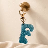Image 8 of Blue Glitter Letter Keychain • Personalized Resin Charm