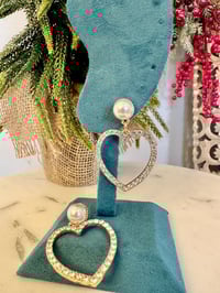 Image 2 of Silver Diamond Heart Earrings
